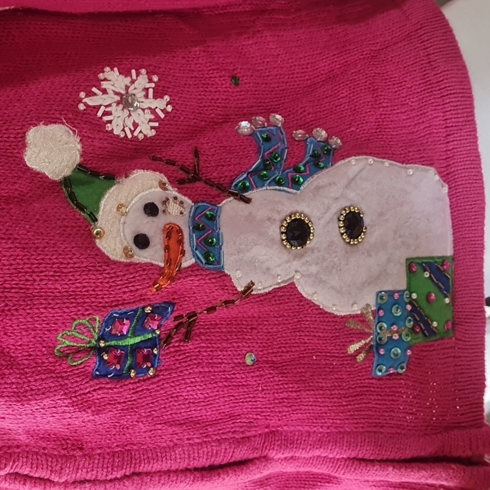 Christmas Ugly Pink Snowman Embellished Sweater Medium - Picture 6 of 14